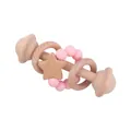 Hochet bébé en bois avec perles de silicone rose et jouet de dentition étoile - Clochette / Rose