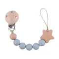Blue silicone and beech wood baby pacifier clip with star-shaped wooden bead detail - Grey Blue