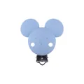 Light blue silicone baby pacifier clip with cartoon mouse design and metal clasp - Blue