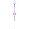 Silicone baby pacifier clip with pink bow and lavender beads on a white background - Light Purple