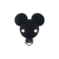 Black cartoon animal silicone pacifier clip with secure metal clasp for infant use - Black