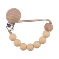 Baby speenkoord met beukenhout en champagne siliconen kralen op witte achtergrond - Beige