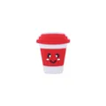 Siliconen bijtring in de vorm van een koffiekopje, rood en wit met een blij gezicht - Rood
