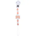 Baby pacifier clip with white and soft pink silicone beads and a cute bow tie - Rose Pink