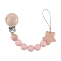 Pink silicone beads and wooden star pacifier clip chain for infants - Light Pink