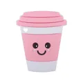 Pink and white coffee cup shaped silicone teether with a cute smiling face pattern - Pink