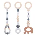 Baby wooden beech teethers set with grey and white silicone beads in elephant shape - Gray