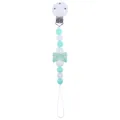 Mint green and white pacifier clip with silicone beads and a polka dot bow tie - Mint Green