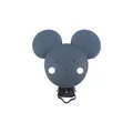 Blue animal-shaped silicone baby pacifier clip with secure metal crocodile fastener - Dark Gray