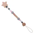 Personalisierbare Schnullerkette aus Buchenholz mit Stern und rosa-grauen Silikonperlen - Rosa