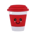 Coffee cup style red and white silicone earphone case with a cartoon smiley face design - Red