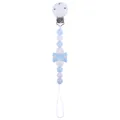 Light blue and white beaded pacifier clip with a polka dot bow for baby soothing - Light Blue