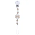 Baby pacifier clip with beige polka dot bow and silicone beads for infants - Khaki