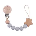 Baby pacifier clip with grey silicone beads and natural beech wood star pendant - Light Gray