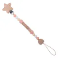 Personalisierbare Schnullerkette aus Buchenholz mit rosa Silikonperlen und Herz-Stern-Deko - Rosarot