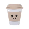 Cute coffee cup baby silicone teether with cartoon smile and heart detail in white and brown - Beige