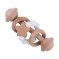 Natural beech wood and white silicone bead baby rattle with star wooden charm - White
