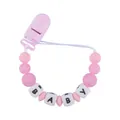 Chupetero de silicona en rosa y blanco con cuentas y cuadrados con letras BABY - Rosa