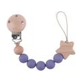 Infant pacifier clip with purple silicone beads and a beech wood star pendant - Lilac Purple