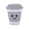 Cartoon coffee cup silicone teether in white and grey with cute smiley face - Light Gray