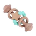 Beech wood baby rattle with mint green silicone beads and star-shaped wooden pendant - Mint Green