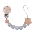 Beech wood baby pacifier clip with grey marble silicone beads and star shape - Marble Gray