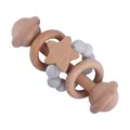 Beech wood and grey silicone baby teething rattle with star and rings - Marble Gray