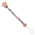 Personalisierte Baby Schnullerkette mit Sternen aus Buchenholz und bunten Perlen - Khaki