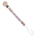 Pink silicone and beech wood baby pacifier clip with alphabet beads and metal clamp - Dusty Rose