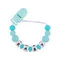 Chupetero DIY con cuentas de silicona azul y verde y bloques con letras BABY - Azul lago