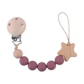 Handmade wooden baby pacifier clip with purple silicone beads and beech wood star pendant - Dark Mauve