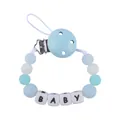 Chupetero de silicona en azul y menta con letras BABY y detalles de purpurina - Azul