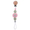 Schnullerkette aus Silikon mit Buchenholzclip und rosa Blumen-Perlen-Design - Rosa