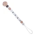 Handmade beechwood and silicone pacifier clip with BABY letter beads in white and wood - White