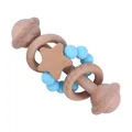 Wooden baby rattle with blue silicone beads and star detail for sensory teething play - Sky Blue