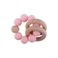 DIY baby teether bracelet with soft pink silicone beads and natural beech wood rings - Pink