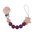 Star-shaped beech wood and purple silicone bead pacifier clip for baby soothing - Burgundy