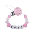 Pink and white silicone baby pacifier clip with BABY letter beads and round clip - Rose Red