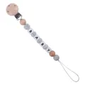 Silicone and beech wood baby pacifier clip with BABY letter beads and grey accents - Marble Gray