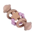 Light purple silicone and natural beech wood baby rattle toy for teething and motor skills - Light Purple