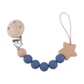 Blue silicone beads and star-shaped beech wood baby pacifier clip for infants - Dark Blue