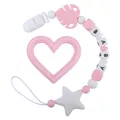 Pink heart silicone teether with personalized BABY name pacifier clip set - Pink