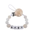 DIY silicone pacifier clip with baby letter beads and natural wood clamp in beige - Light Yellow