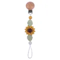 Schnullerkette aus Buchenholz mit Sonnenblume aus Silikonperlen und gelben Details - Ingwergelb