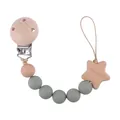 Baby pacifier clip with beech wood star and sage green silicone beads for infants - Sage Green