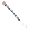 Navy blue and beech wood baby pacifier clip with BABY letter beads and silicone balls - Dark Blue