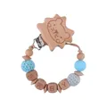 Blue lion engraved beech wood pacifier clip with baby letter beads and silicone balls - Blue