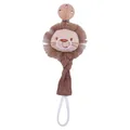 Pacifier clip with plush lion, brown tassel detail, and natural beech wood safety fastener - Lion Style