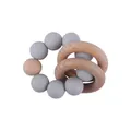DIY baby teether bracelet with grey silicone beads and natural beech wood rings - Light Gray