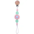 Silikon-Schnullerkette mit Buchenholz-Clip und Blumen-Motiven in Pastellfarben - Grün Rosa